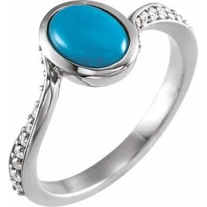 14K White Turquoise & 1/5 CTW Diamond Ring