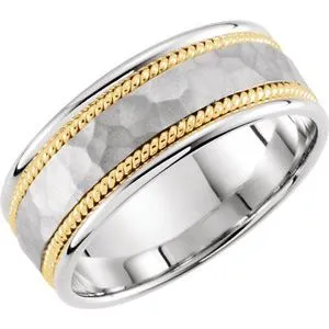 14K White/Yellow 8 mm Rope Design Band with Hammer Finish Size 10
