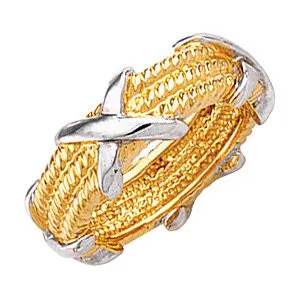14k White/Yellow Gold Criss Cross Rope Band, Size 8