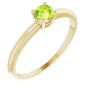 14K Yellow 3 mm Round Peridot Birthstone Ring Size 3