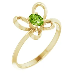 14K Yellow 4x3 mm Oval August Youth Butterfly Birthstone Ring