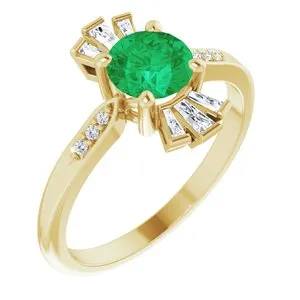 14K Yellow Chatham® Created Emerald & 1/6 CTW Diamond Ring