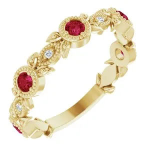 14K Yellow Chatham® Lab-Created Ruby & .03 CTW Diamond Ring