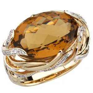14K Yellow Cinnamon Quartz & 1/2 CTW Diamond Ring