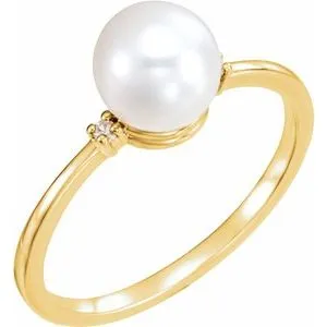 14K Yellow Freshwater Cultured Pearl & .025 CTW Diamond Ring