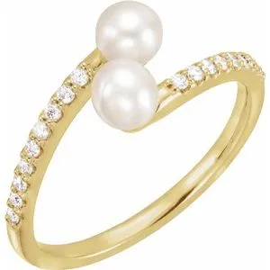 14K Yellow Freshwater Cultured Pearl & 1/6 CTW Diamond Bypass Ring