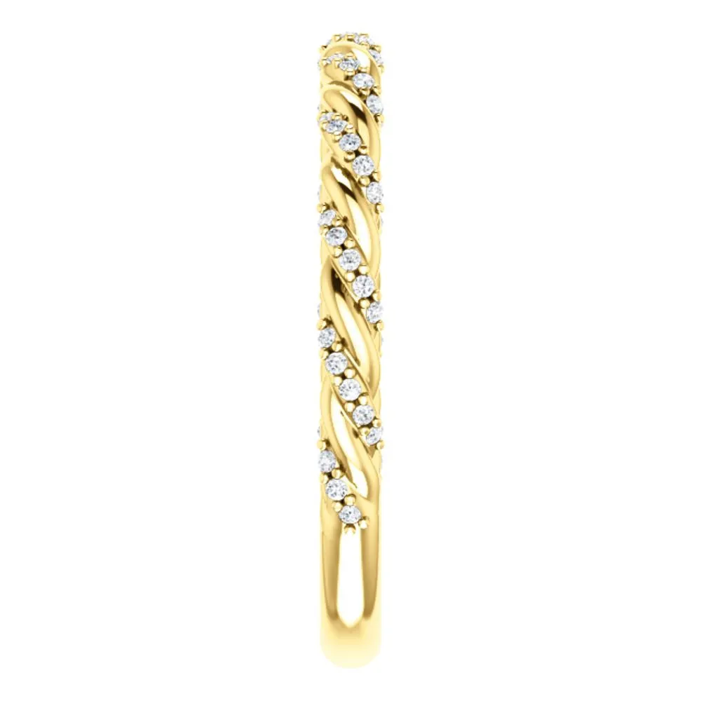 14k Yellow Gold 1/8 CTW Diamond Pavé Twisted Anniversary Band, Size 7
