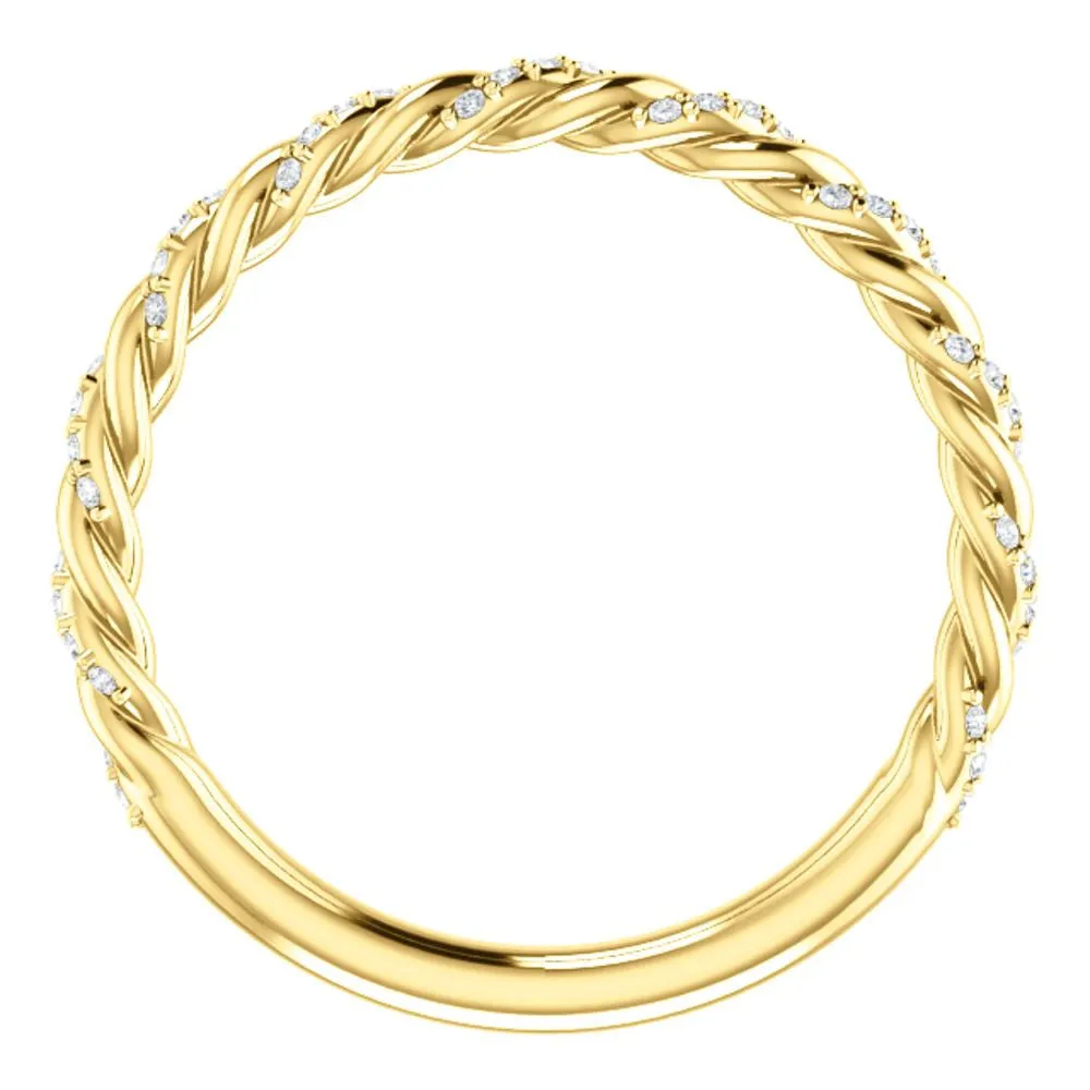 14k Yellow Gold 1/8 CTW Diamond Pavé Twisted Anniversary Band, Size 7