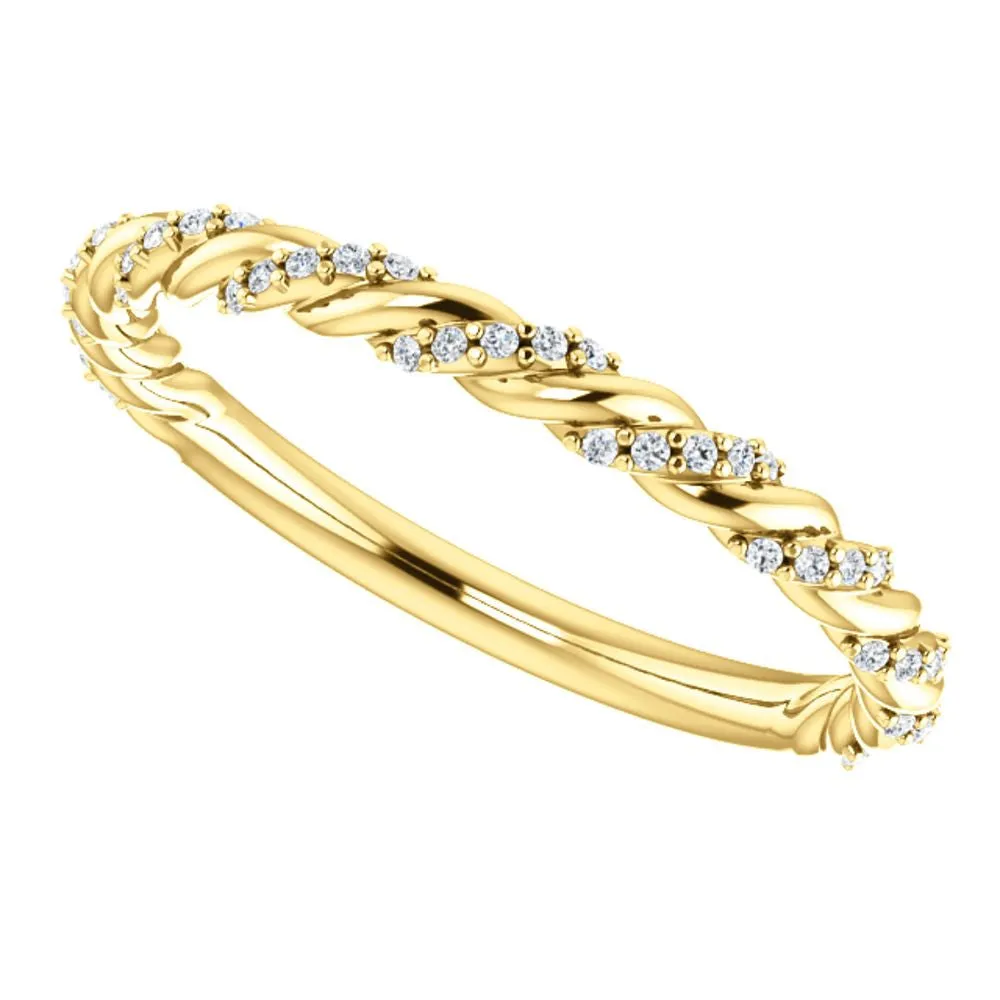 14k Yellow Gold 1/8 CTW Diamond Pavé Twisted Anniversary Band, Size 7