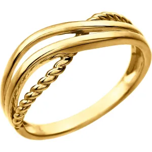 14k Yellow Gold Crossover Rope Ring, Size 7