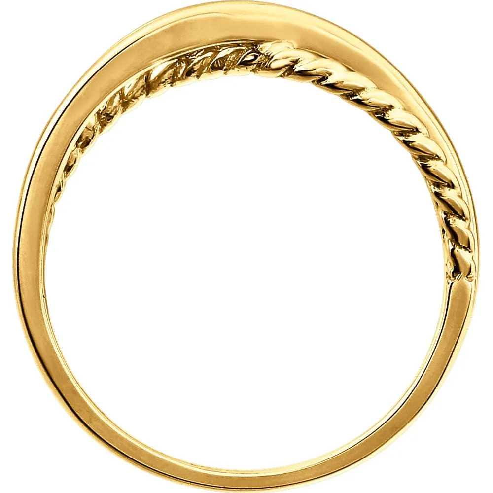 14k Yellow Gold Crossover Rope Ring, Size 7