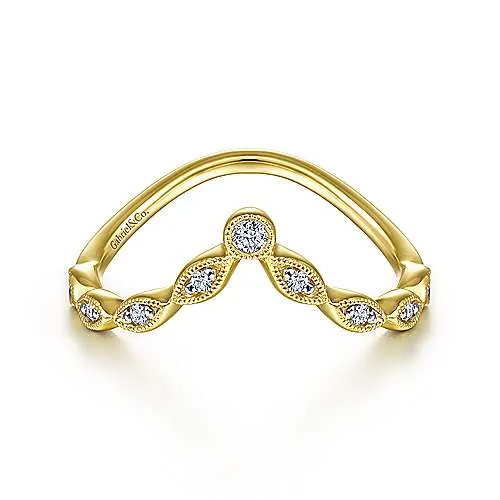 14K Yellow Gold Curved Marquise Station Diamond Ring