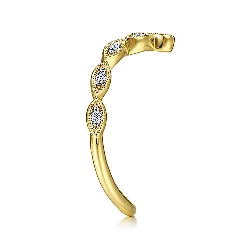 14K Yellow Gold Curved Marquise Station Diamond Ring