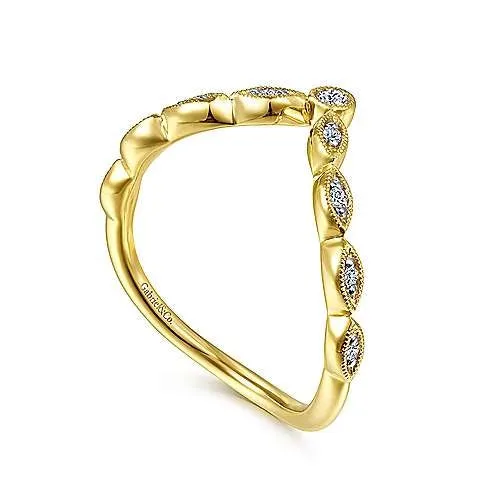 14K Yellow Gold Curved Marquise Station Diamond Ring