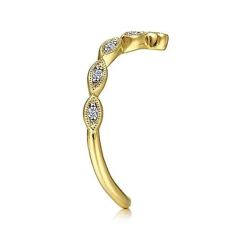 14K Yellow Gold Curved Marquise Station Diamond Ring