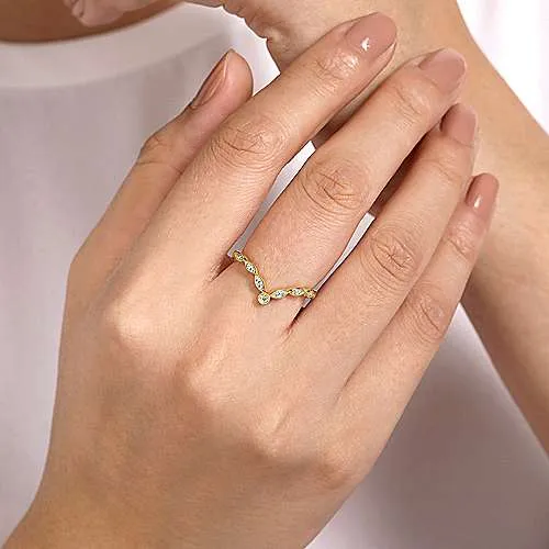 14K Yellow Gold Curved Marquise Station Diamond Ring