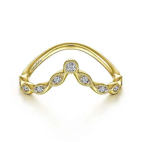 14K Yellow Gold Curved Marquise Station Diamond Ring