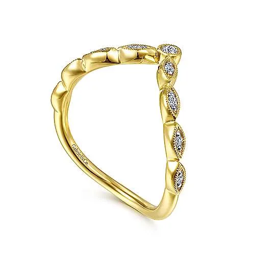 14K Yellow Gold Curved Marquise Station Diamond Ring