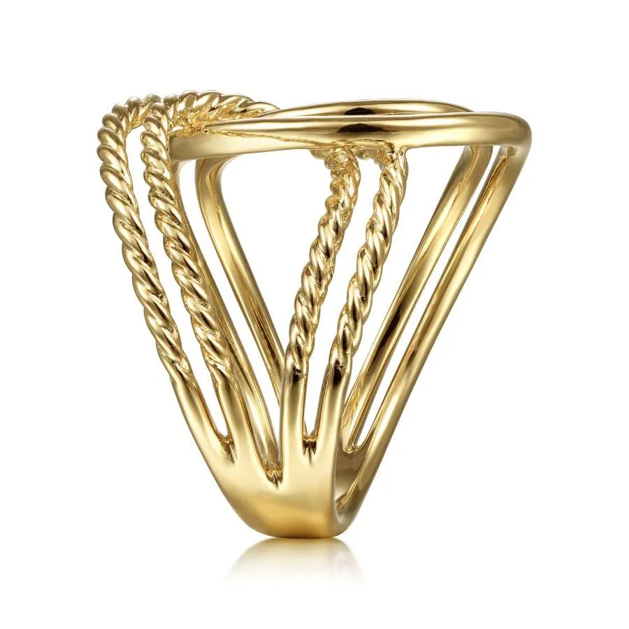 14K Yellow Gold Intertwined Twisted and Polished Rope Ring