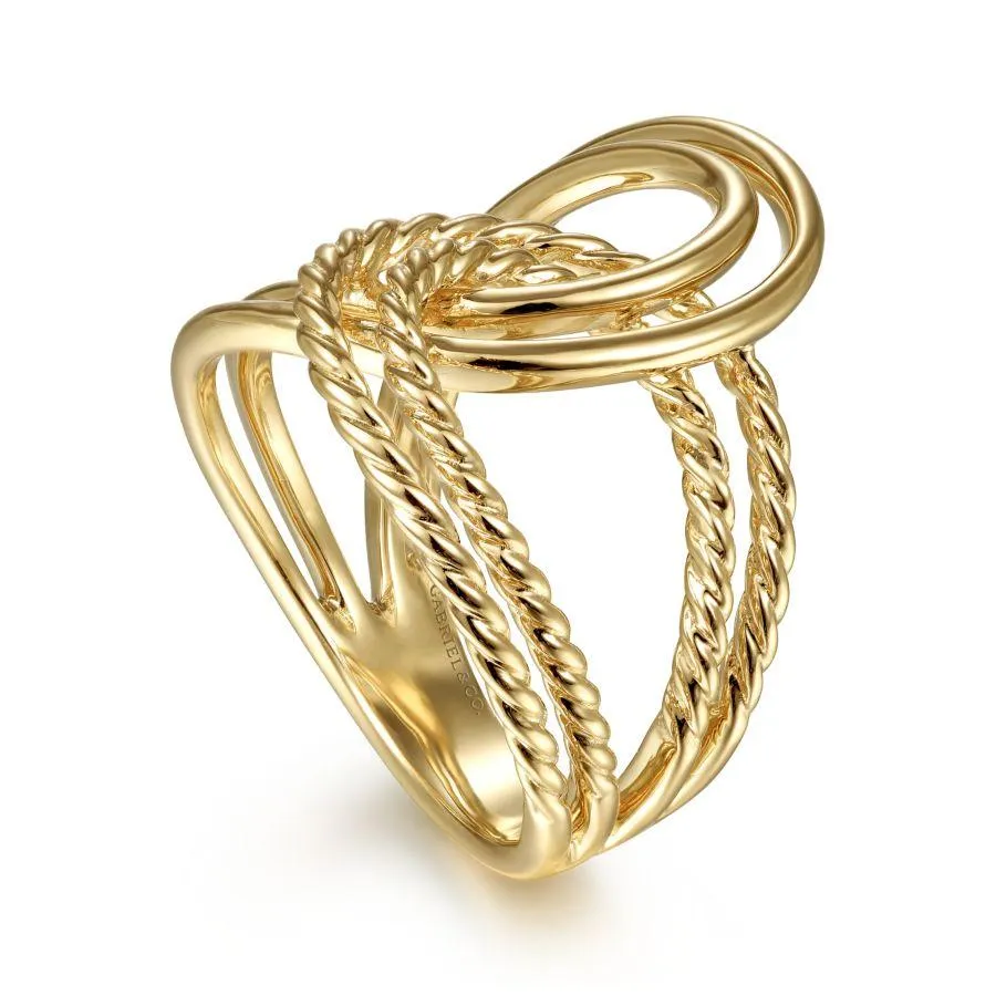 14K Yellow Gold Intertwined Twisted and Polished Rope Ring