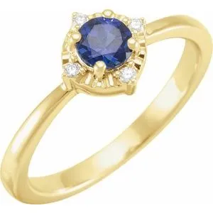 14K Yellow Lab-Grown Blue Sapphire & .04 CTW Natural Diamond Halo-Style Ring
