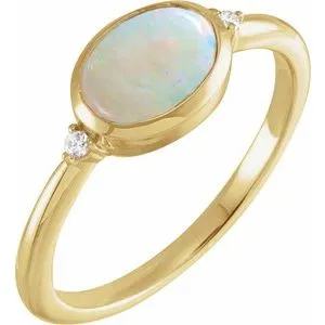 14K Yellow Natural White Ethiopian Opal & .03 CTW Natural Diamond Ring