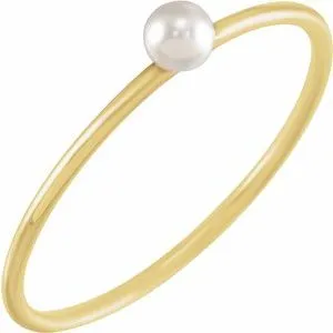 14K Yellow Stackable Imitation Pearl Ring Size 6