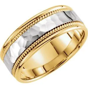14K Yellow/White 8 mm Rope Design Band with Hammer Finish Size 10