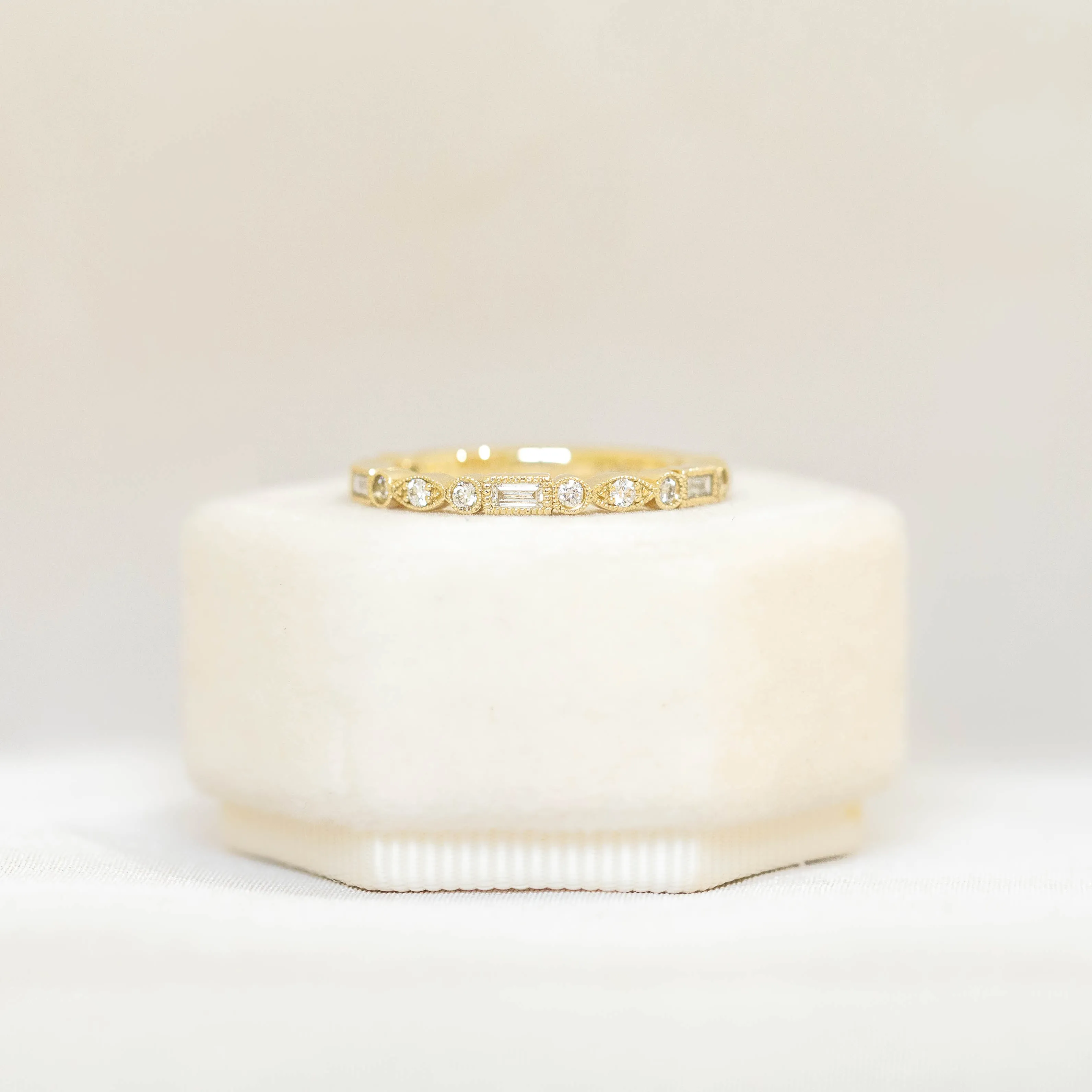 14ky Baguette & Multi Shaped Diamond Bezel Band