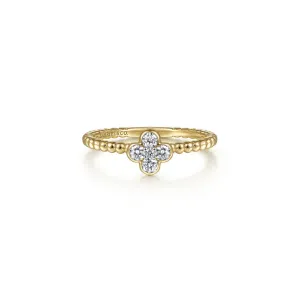 14KY Diamond Cluster Clover and Bujukan Bead Ring