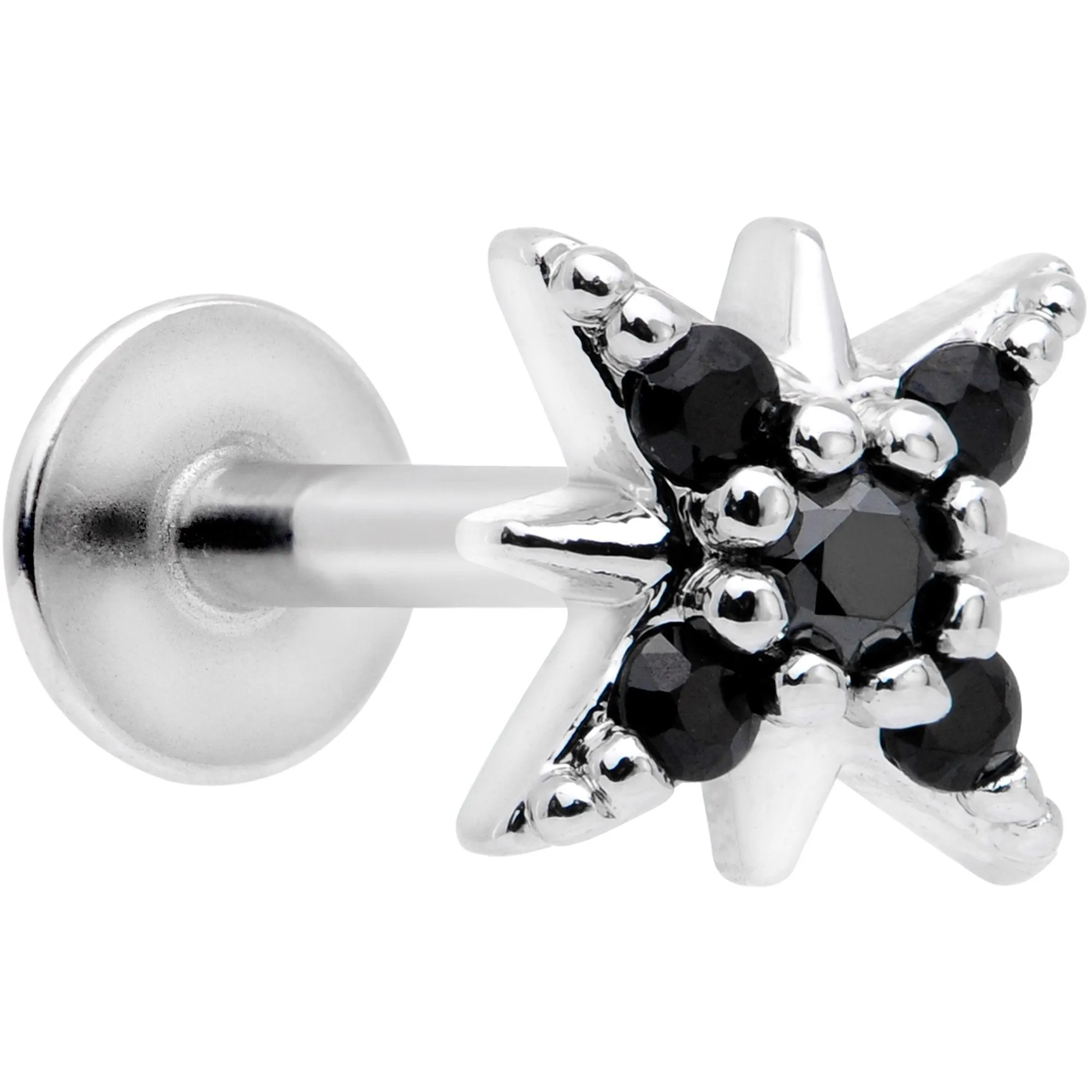 16 Gauge 5/16 Black Gem Compass Star Labret Monroe Tragus