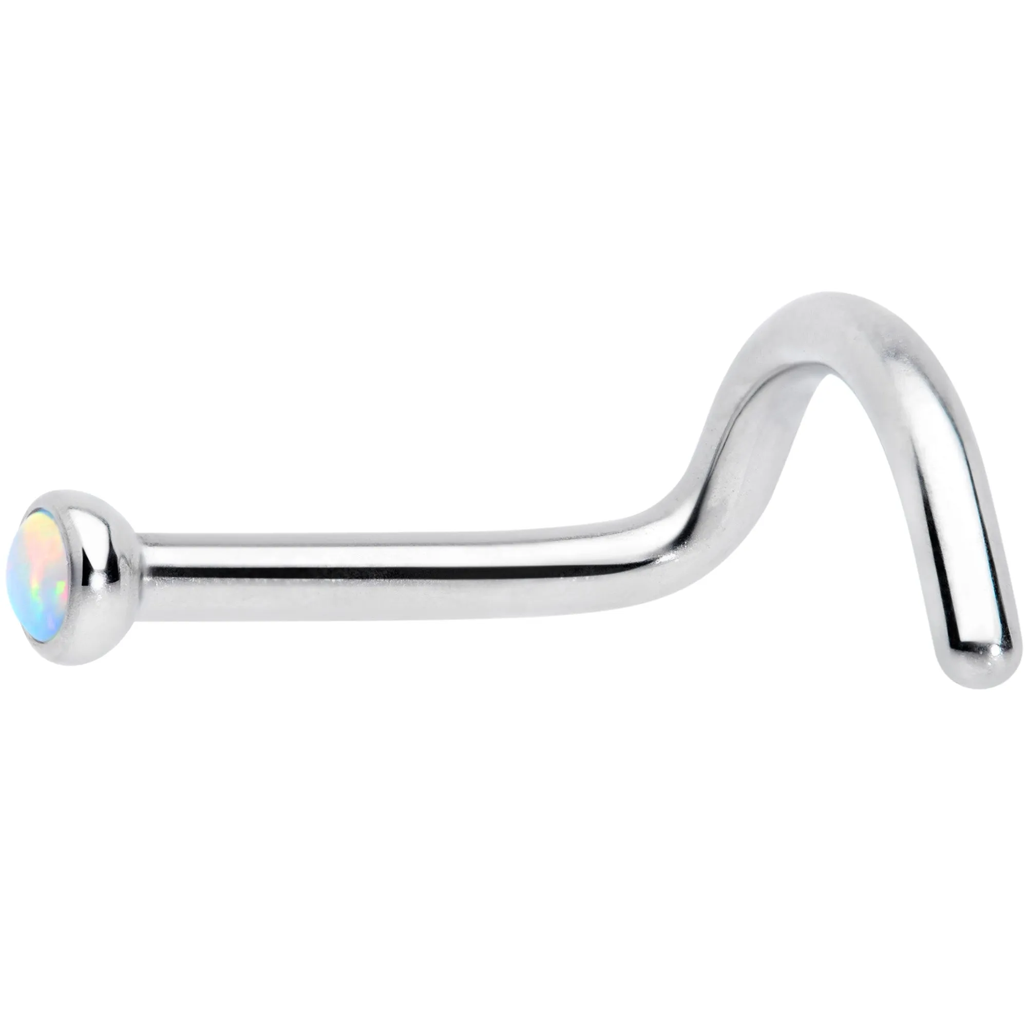 18 Gauge 7mm White 2mm Synthetic Opal Titanium Left Nose Ring Screw