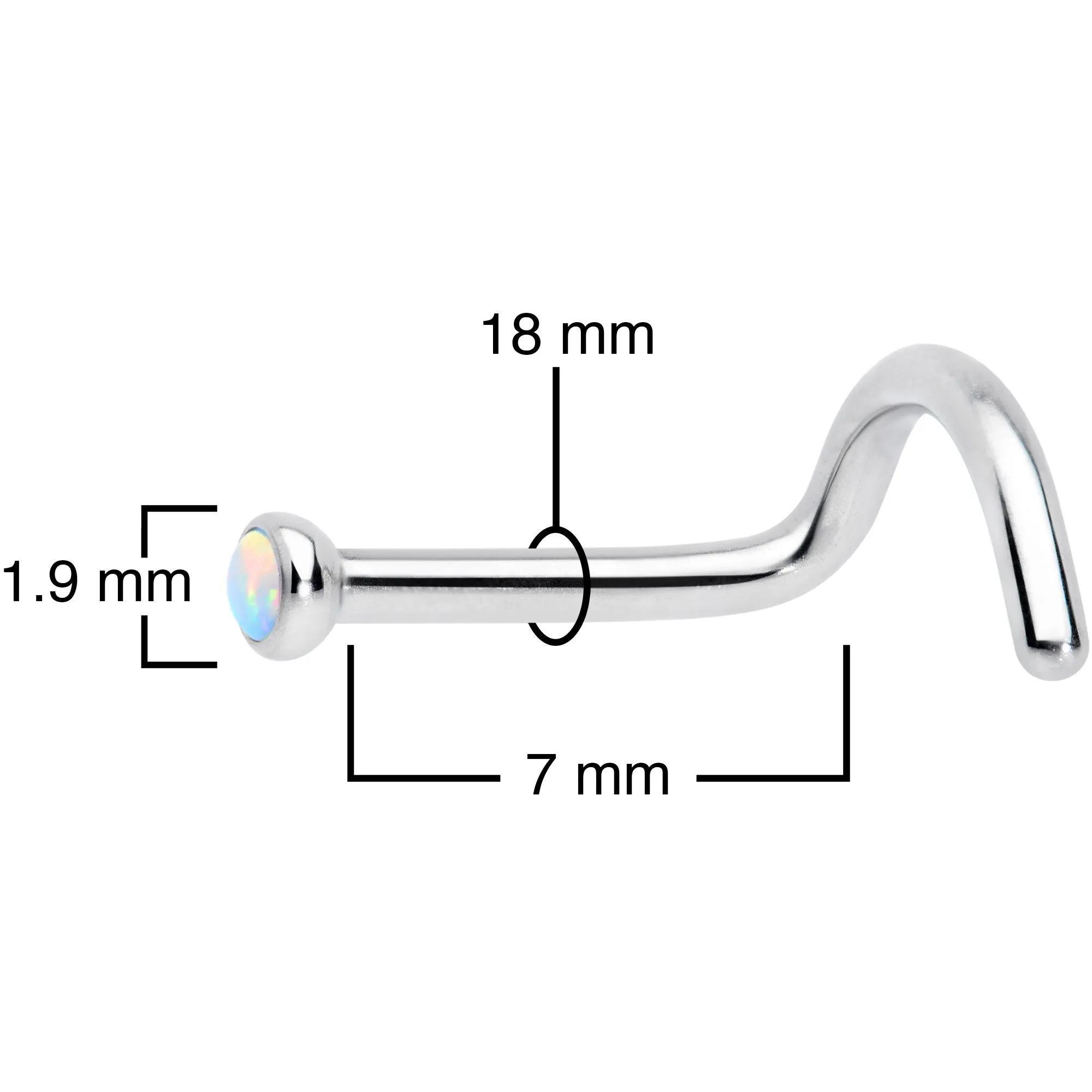 18 Gauge 7mm White 2mm Synthetic Opal Titanium Left Nose Ring Screw