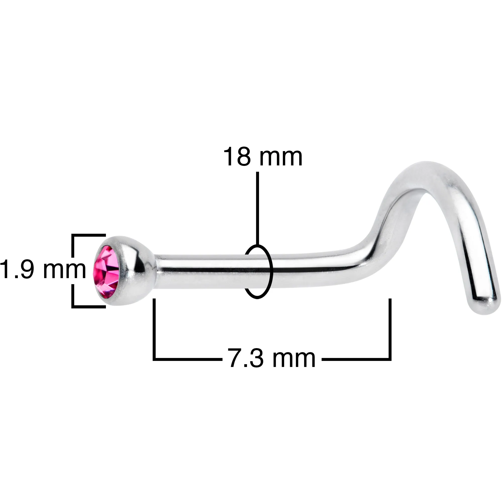 18 Gauge Pink 2mm Grade 23 Titanium Press Fit Left Nose Ring Screw