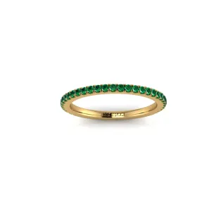 18 Karat Yellow gold Thin Emerald Pavé Stackable Band Ring