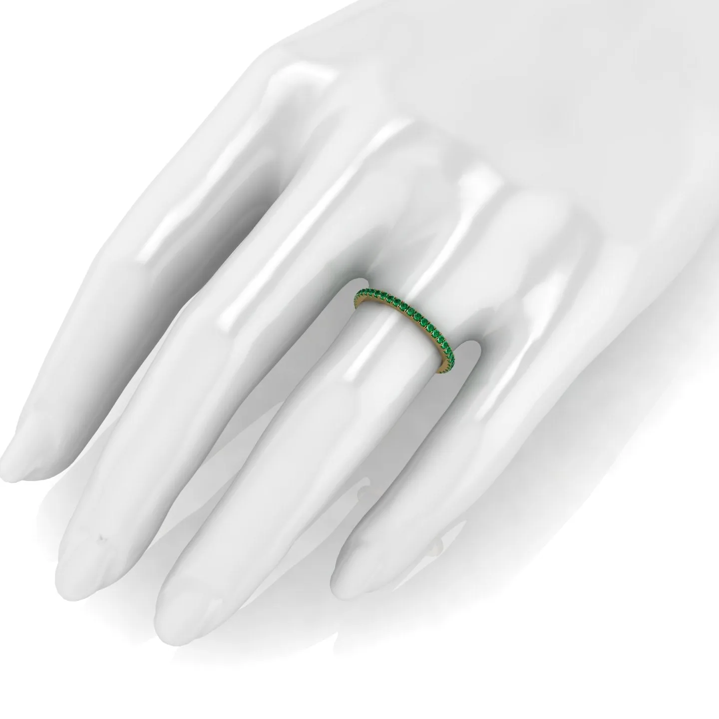 18 Karat Yellow gold Thin Emerald Pavé Stackable Band Ring