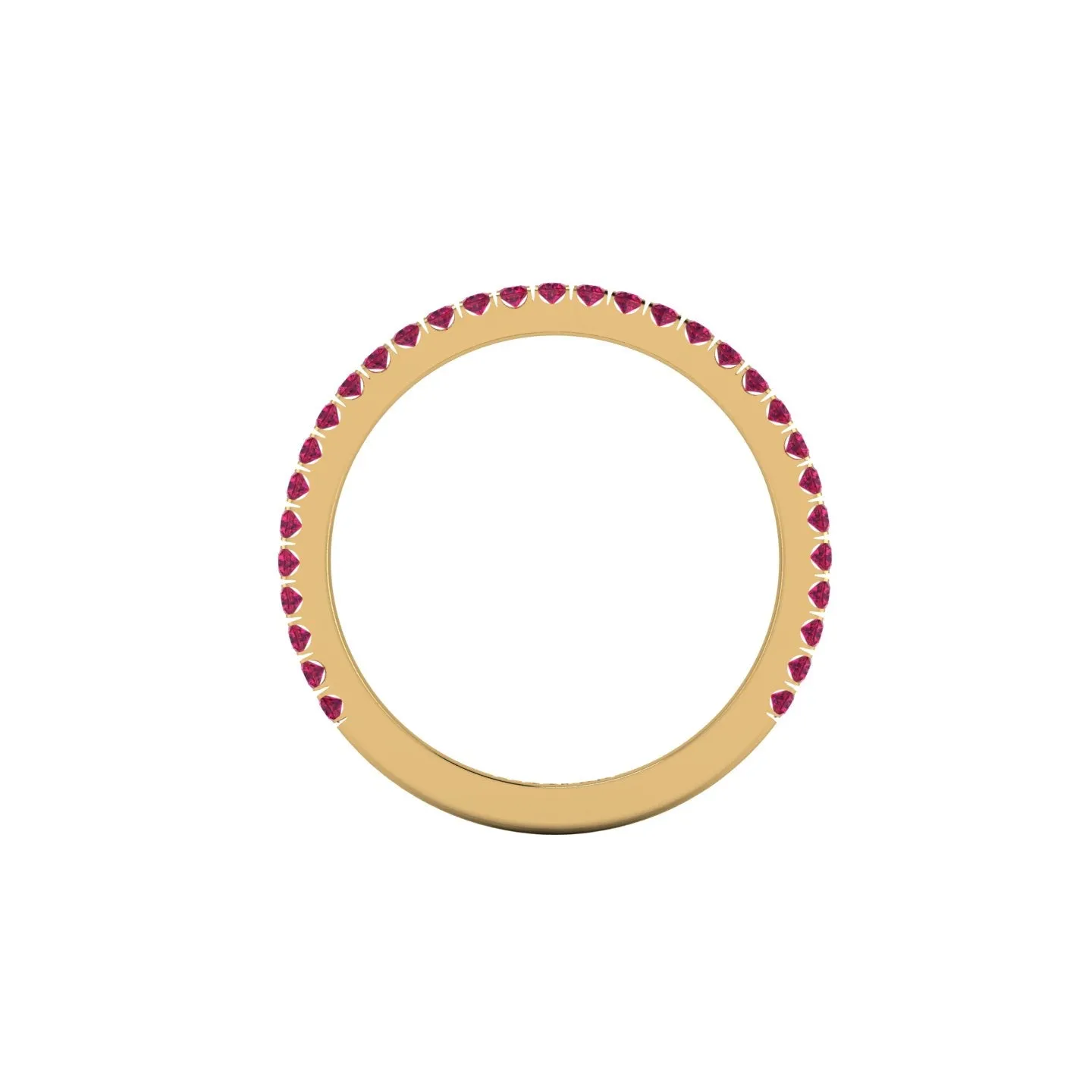 18 Karat Yellow Gold Thin Ruby Pavé Stackable Band Ring