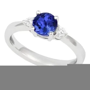 18ct White Gold Round Cut Tanzanite & Diamond Trilogy Ring