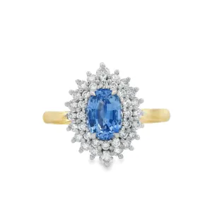 18ct Yellow and White Gold Oval Ceylon Sapphire and Diamond Ring