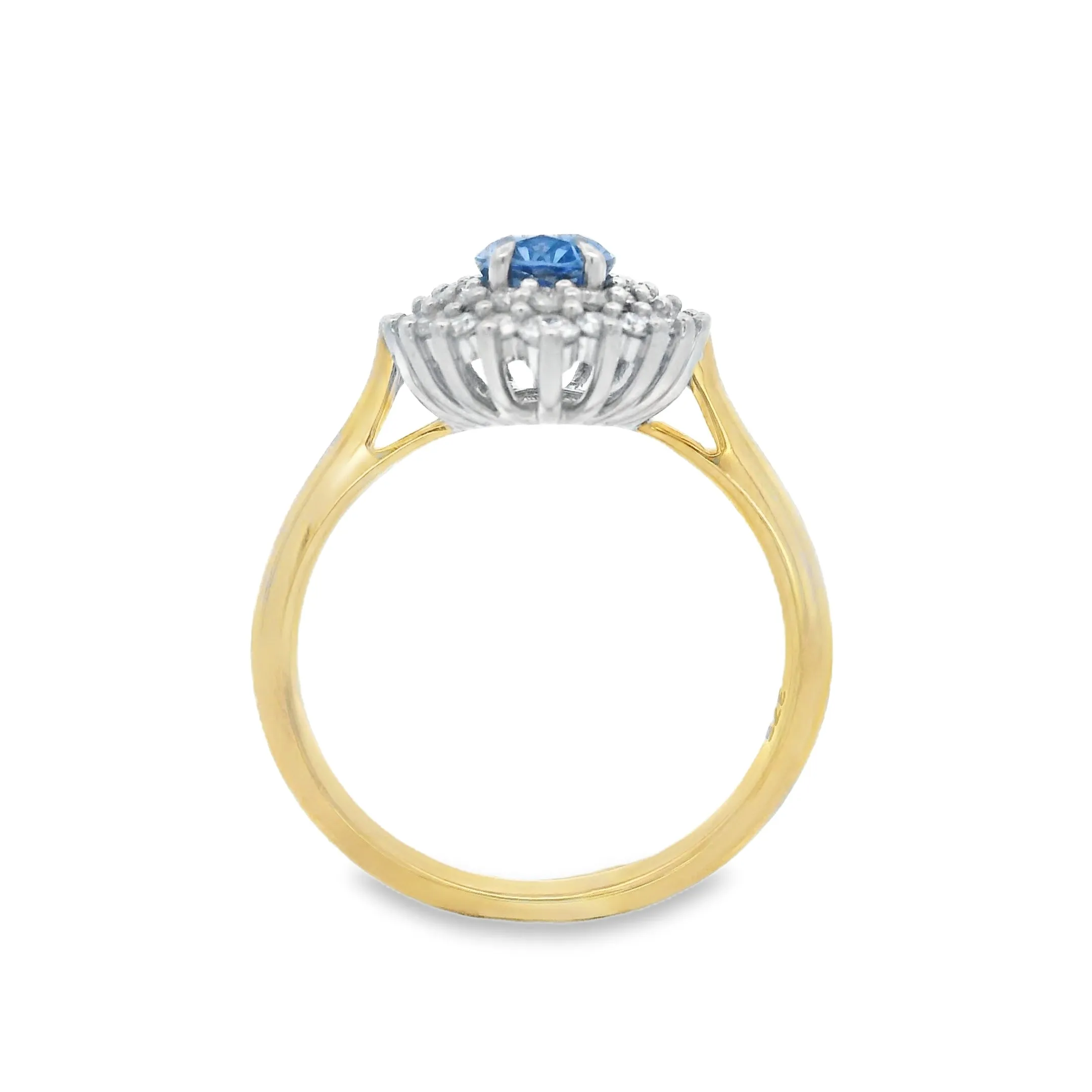 18ct Yellow and White Gold Oval Ceylon Sapphire and Diamond Ring