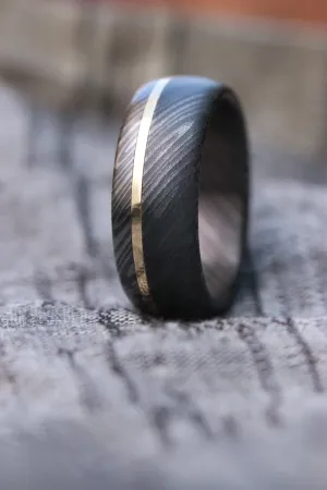 18k gold 8mm niobium / zirconium damascus wedding band, mens rings domed wedding band