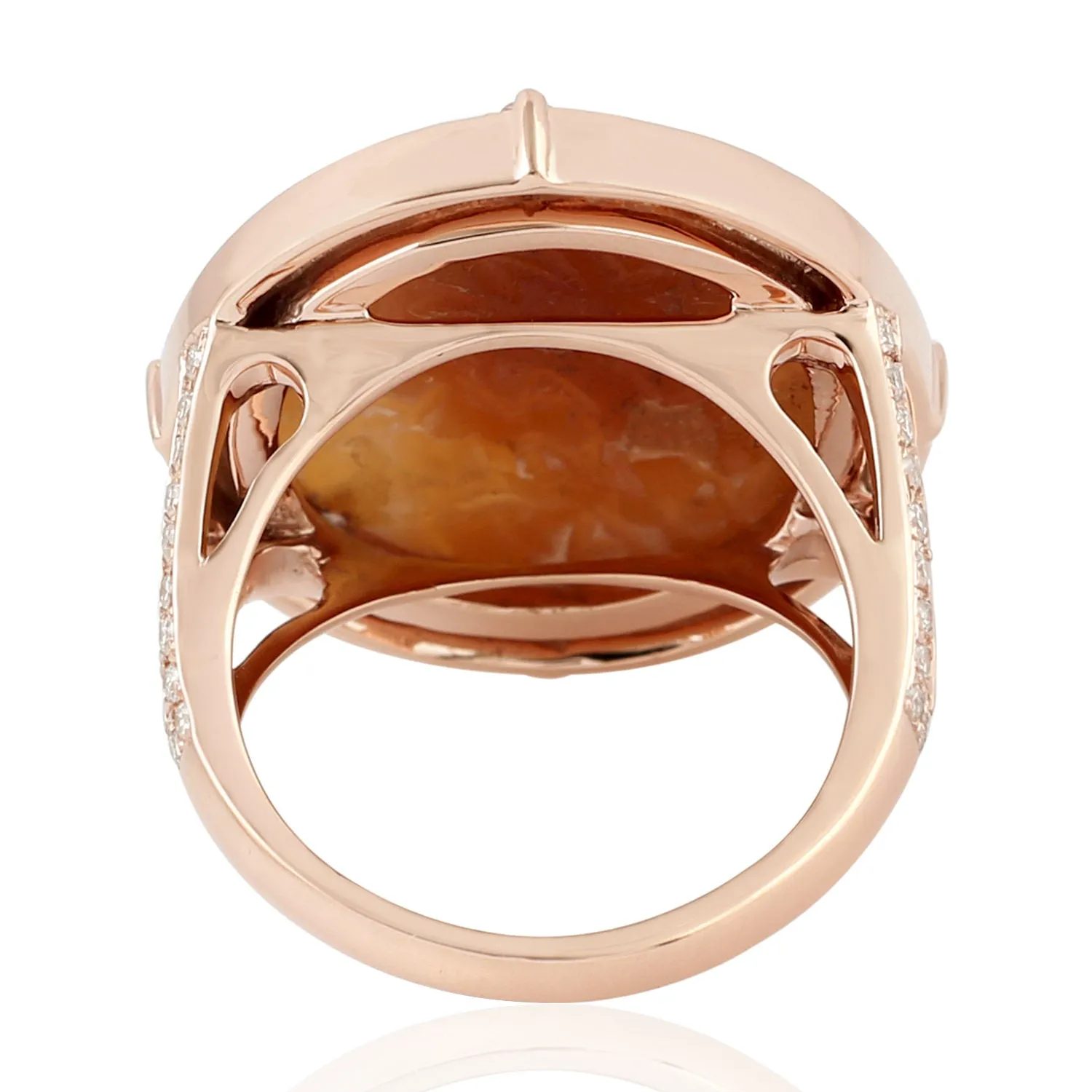 18k Rose Gold Prong Shell Cameo Pave Diamond Cocktail Ring Jewelry