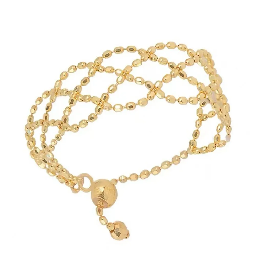 18K Solid Gold Bead Beaded Rings Braided Fashion Beautiful Jewelry Adjustable Size