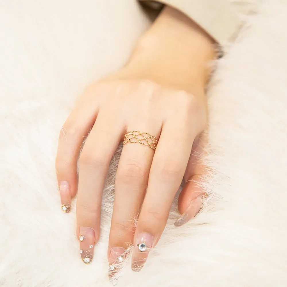 18K Solid Gold Bead Beaded Rings Braided Fashion Beautiful Jewelry Adjustable Size