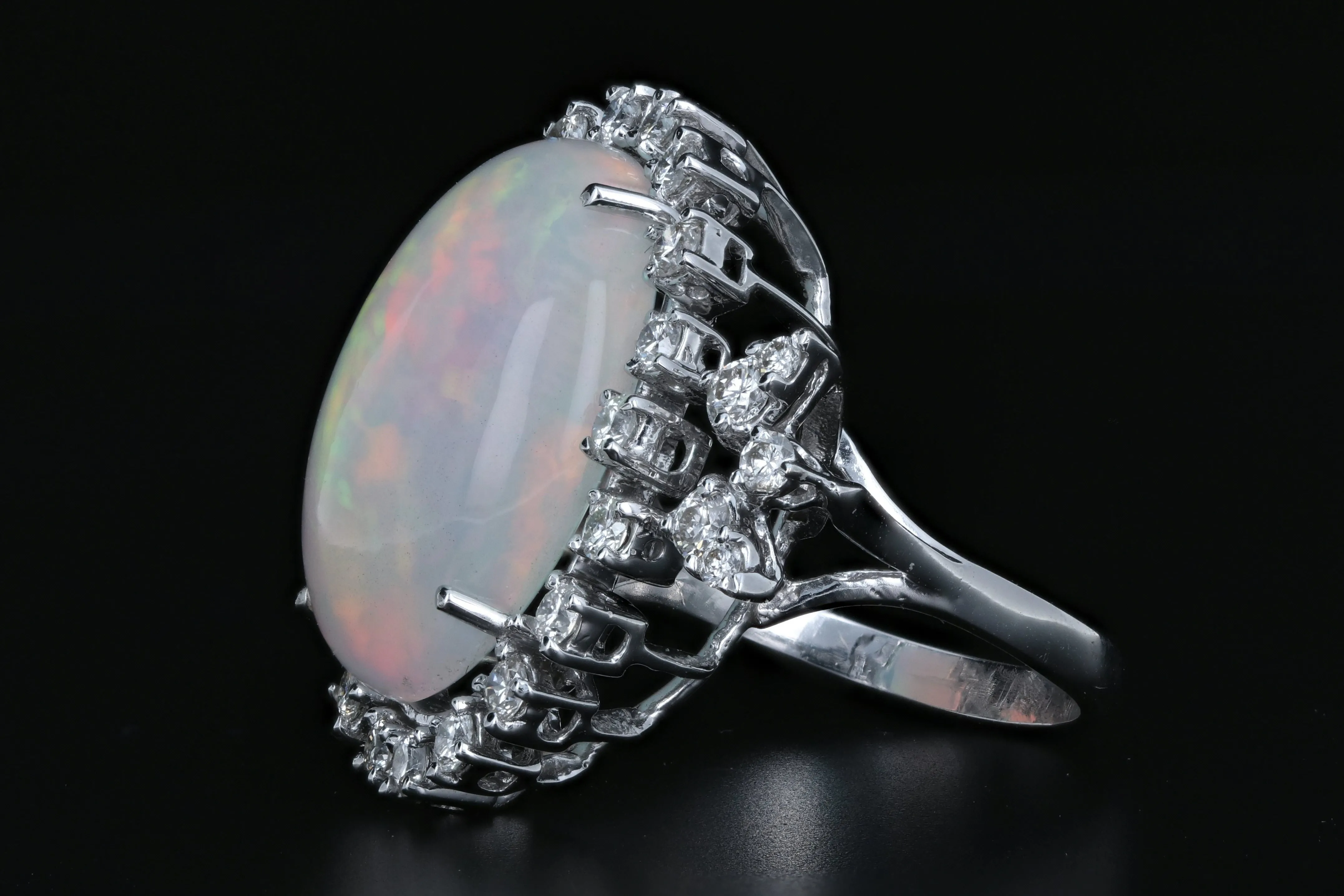 18K White Gold 13.57 CT Crystal Opal with 1.12 CTW Diamond Ring