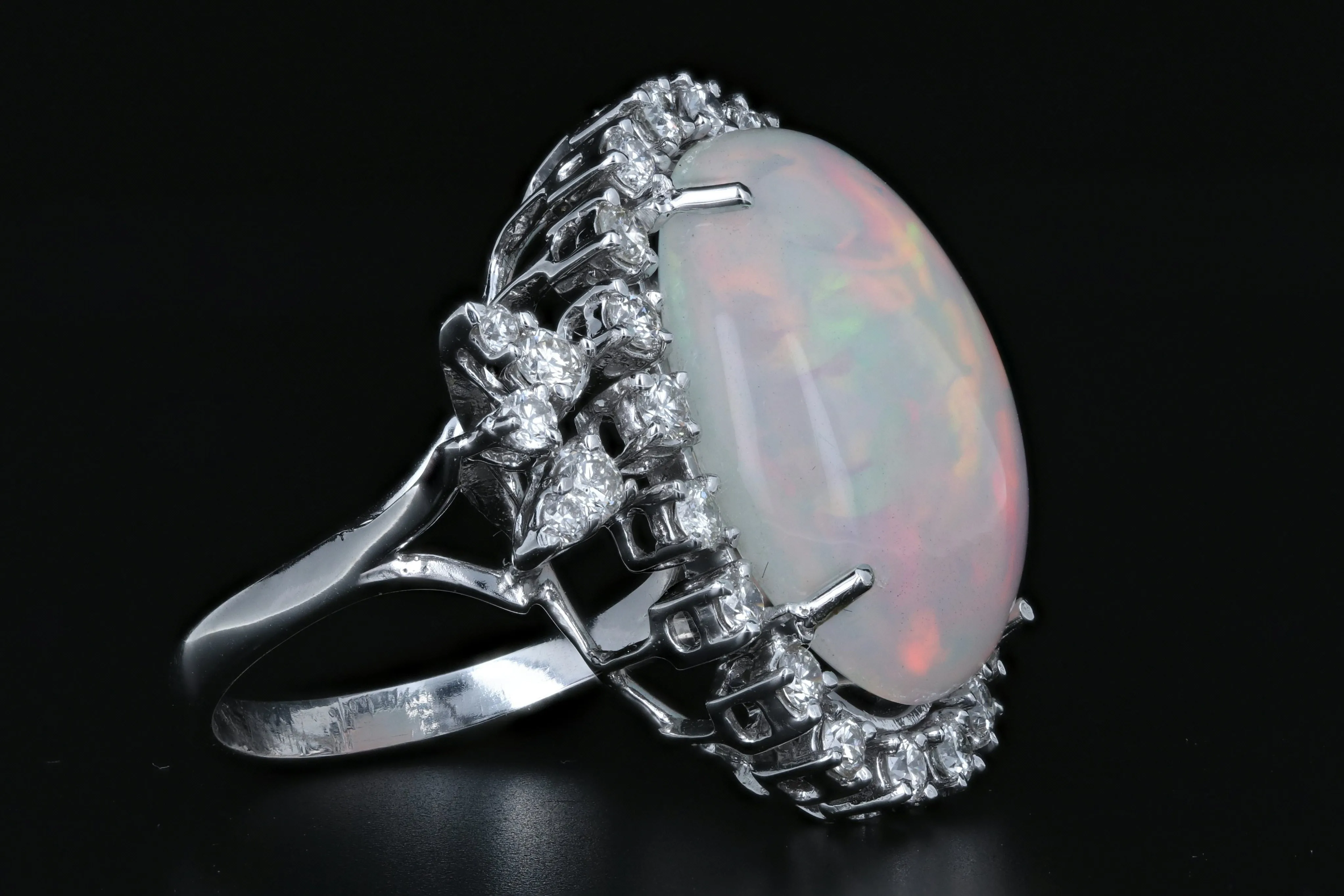 18K White Gold 13.57 CT Crystal Opal with 1.12 CTW Diamond Ring