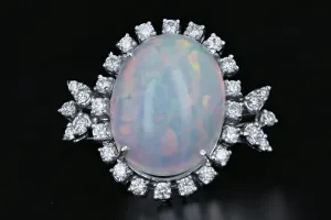 18K White Gold 13.57 CT Crystal Opal with 1.12 CTW Diamond Ring