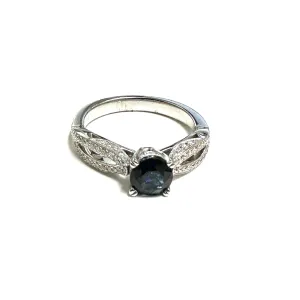 18K White Gold Diamond and Sapphire Engagement Ring