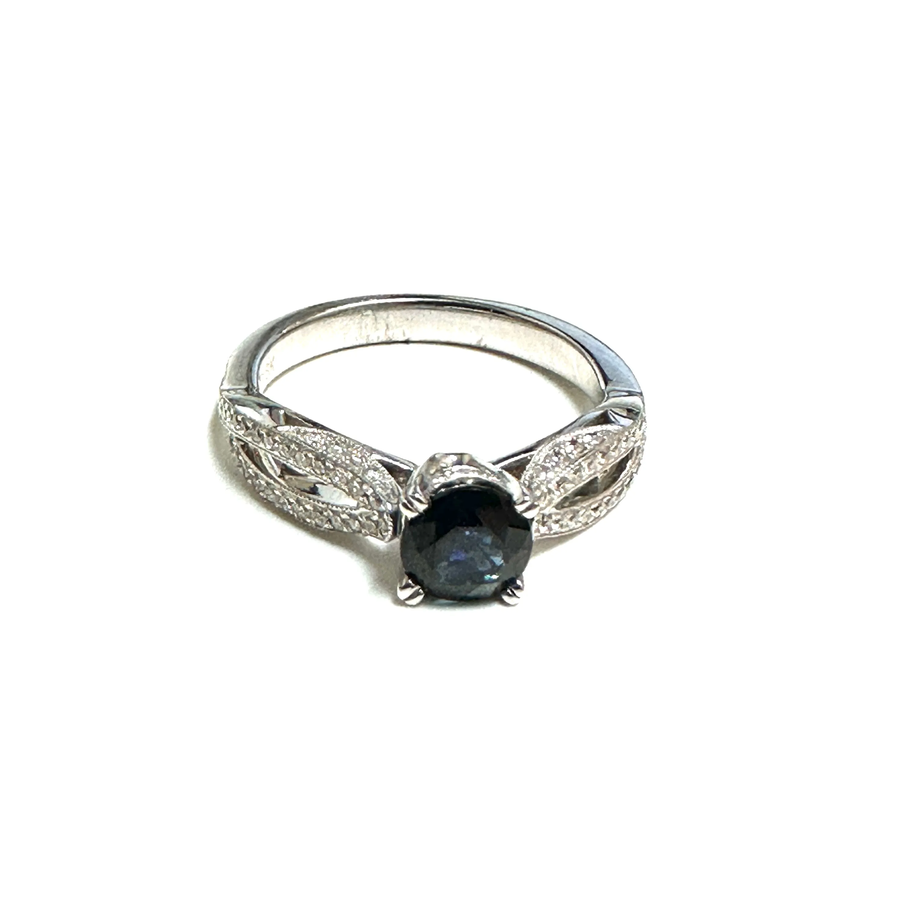 18K White Gold Diamond and Sapphire Engagement Ring