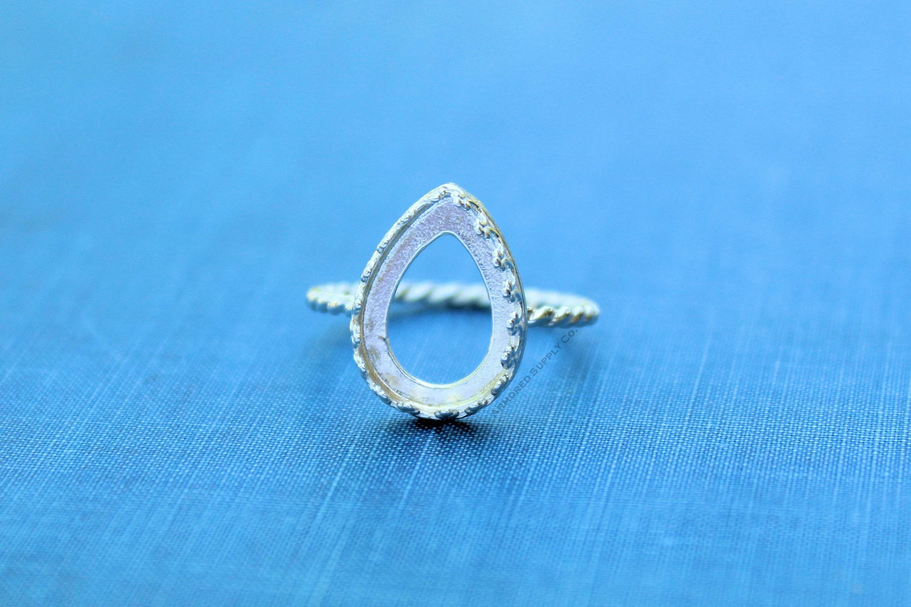 18x13mm Crown Pear Tear drop Bezel ROPE Ring blank Silver